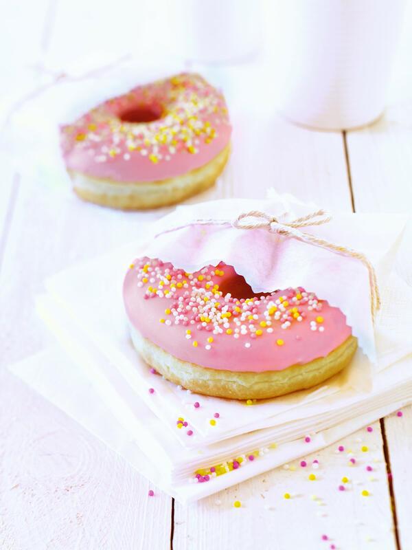 Rosy iced donut